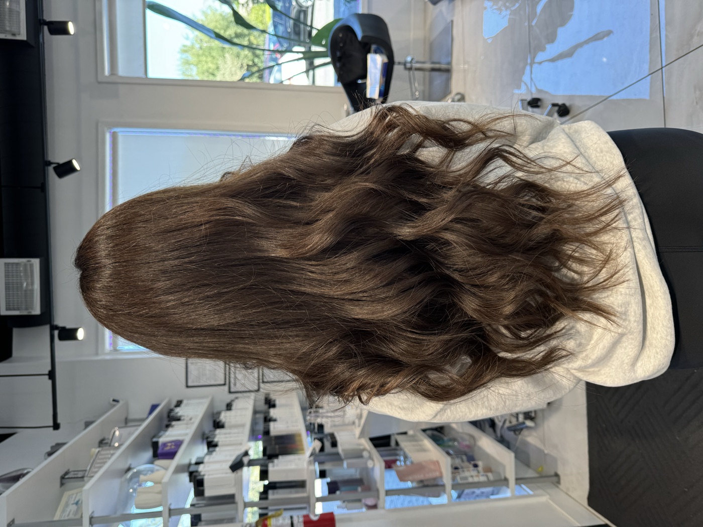 Long chocolate-brown wavy hair